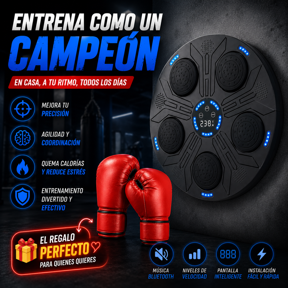 Máquina de Boxeo Musical + 🎁 Par Guantes