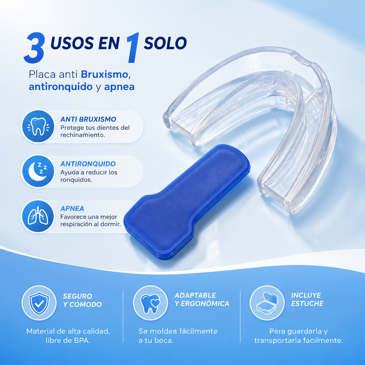 PACK 2x1 - Placa Anti Bruxismo, Apnea y Ronquido, 🎁 GRATIS Estuches