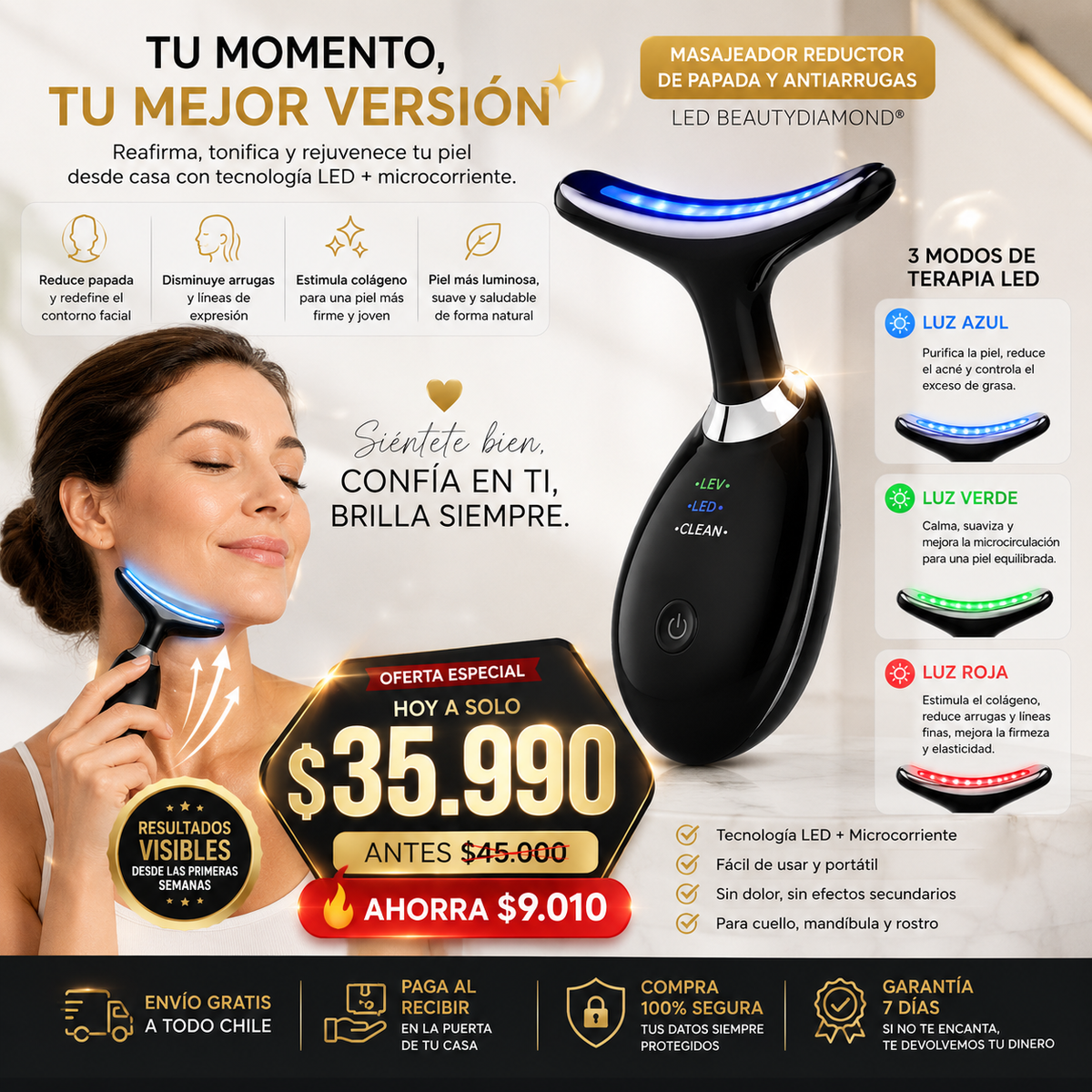 Masajeador Facial Led 3 en 1 –  Reduce papada y arrugas