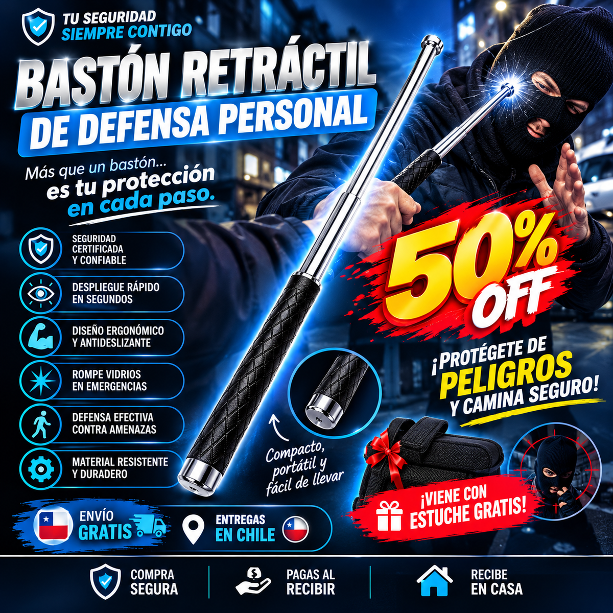 Bastón Retráctil de Defensa Personal | 50% OFF