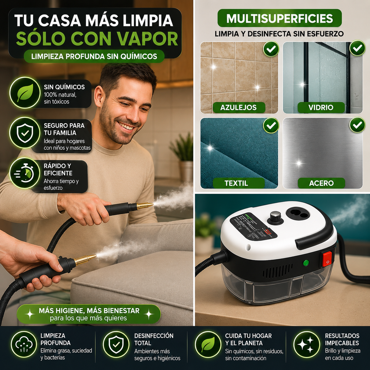LIMPIADOR A VAPOR PORTÁTIL 100% SIN QUÍMICOS 💨