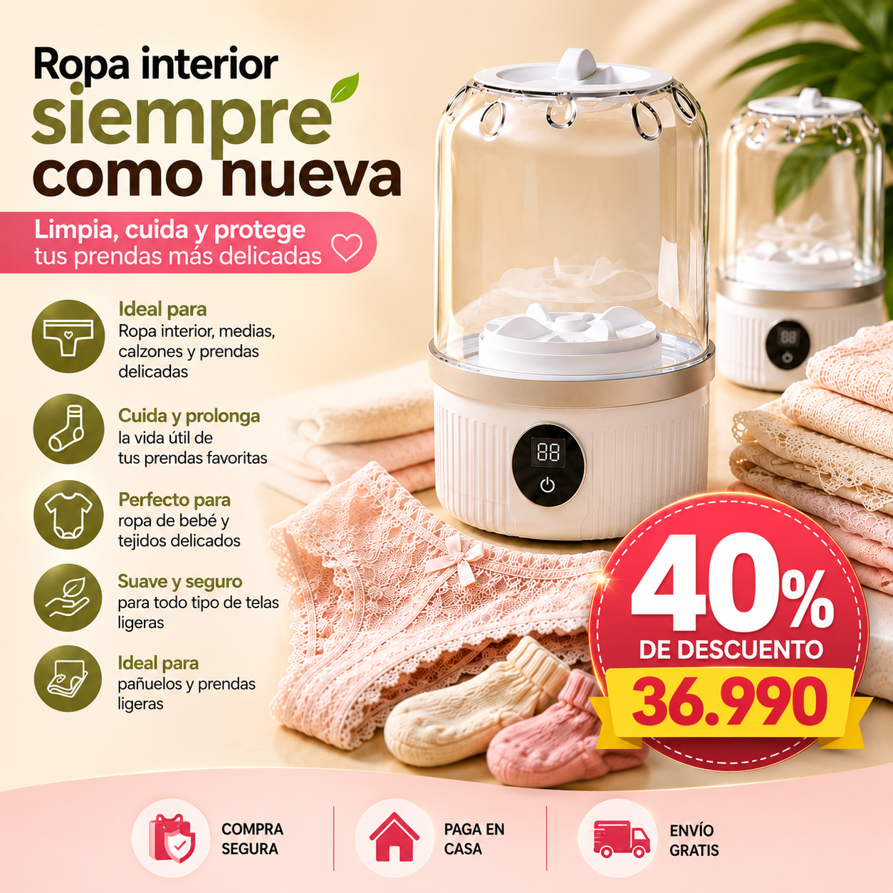 Mini Lavadora Portátil de Ropa Interior con Carga USB