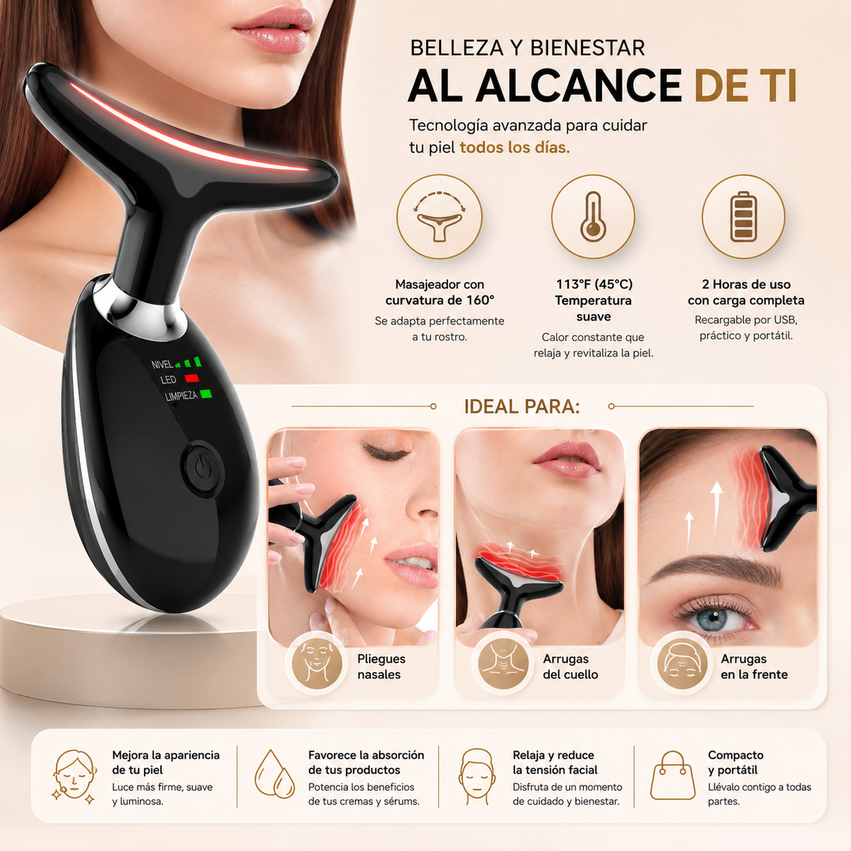Masajeador Facial Led 3 en 1 –  Reduce papada y arrugas