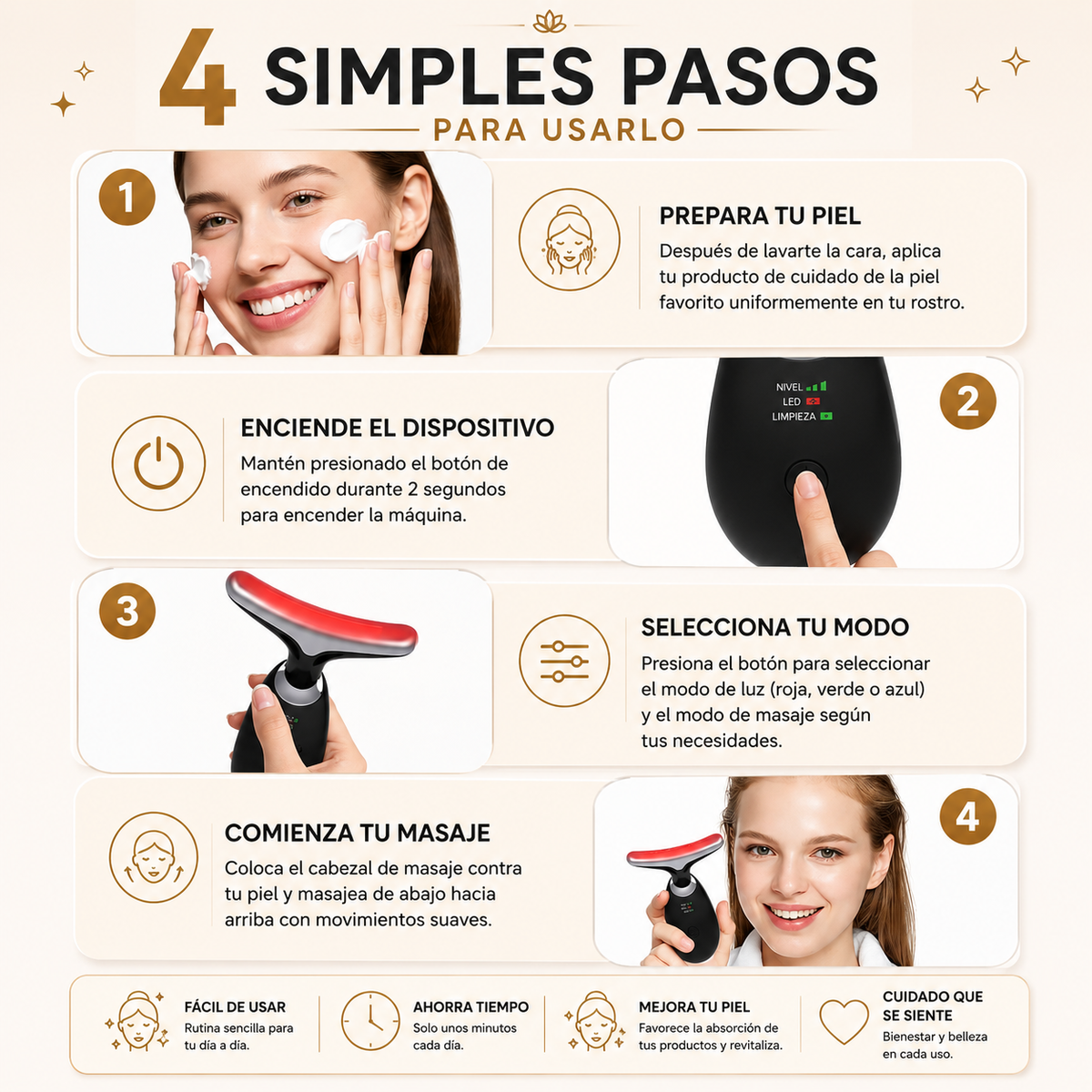 Masajeador Facial Led 3 en 1 –  Reduce papada y arrugas