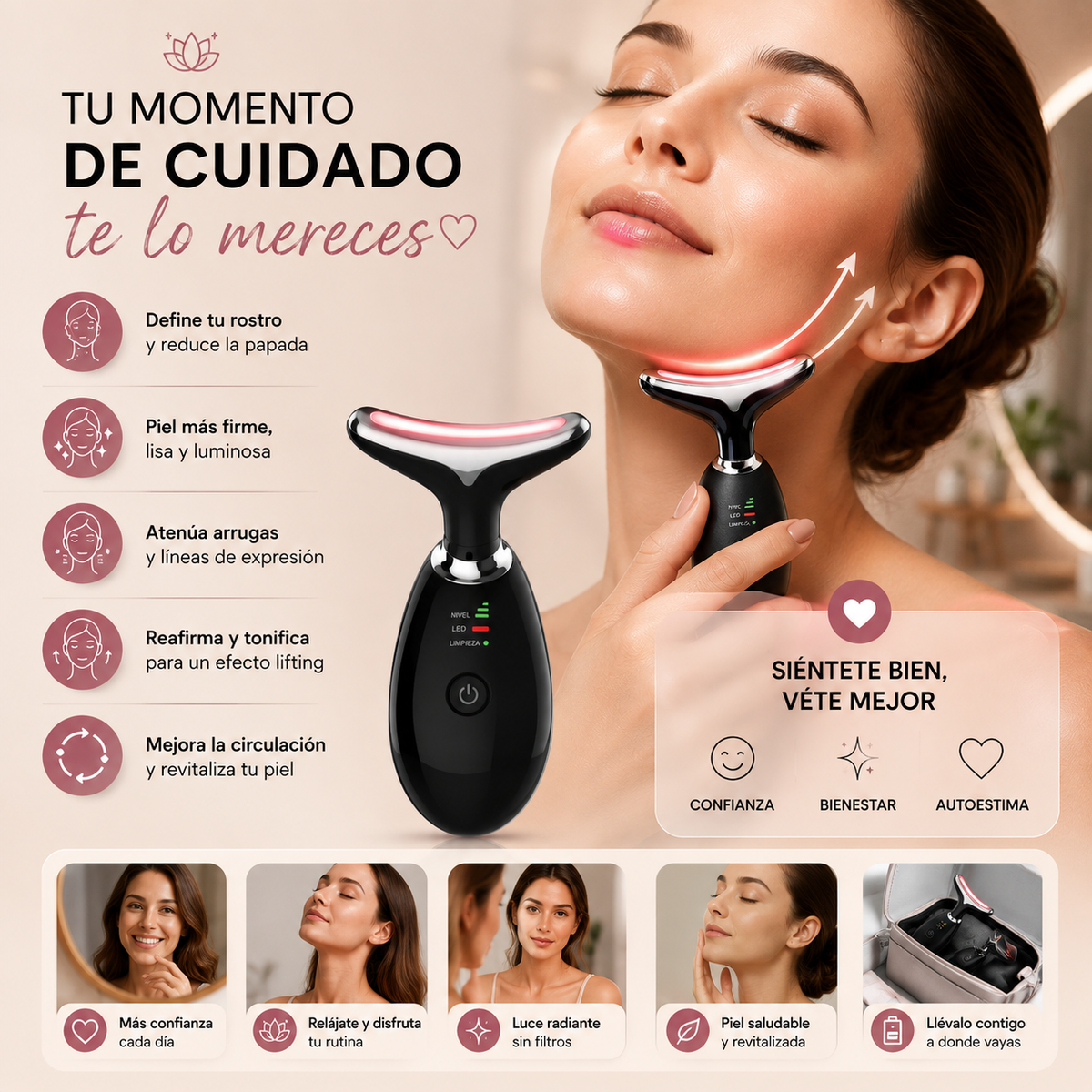 Masajeador Facial Led 3 en 1 –  Reduce papada y arrugas