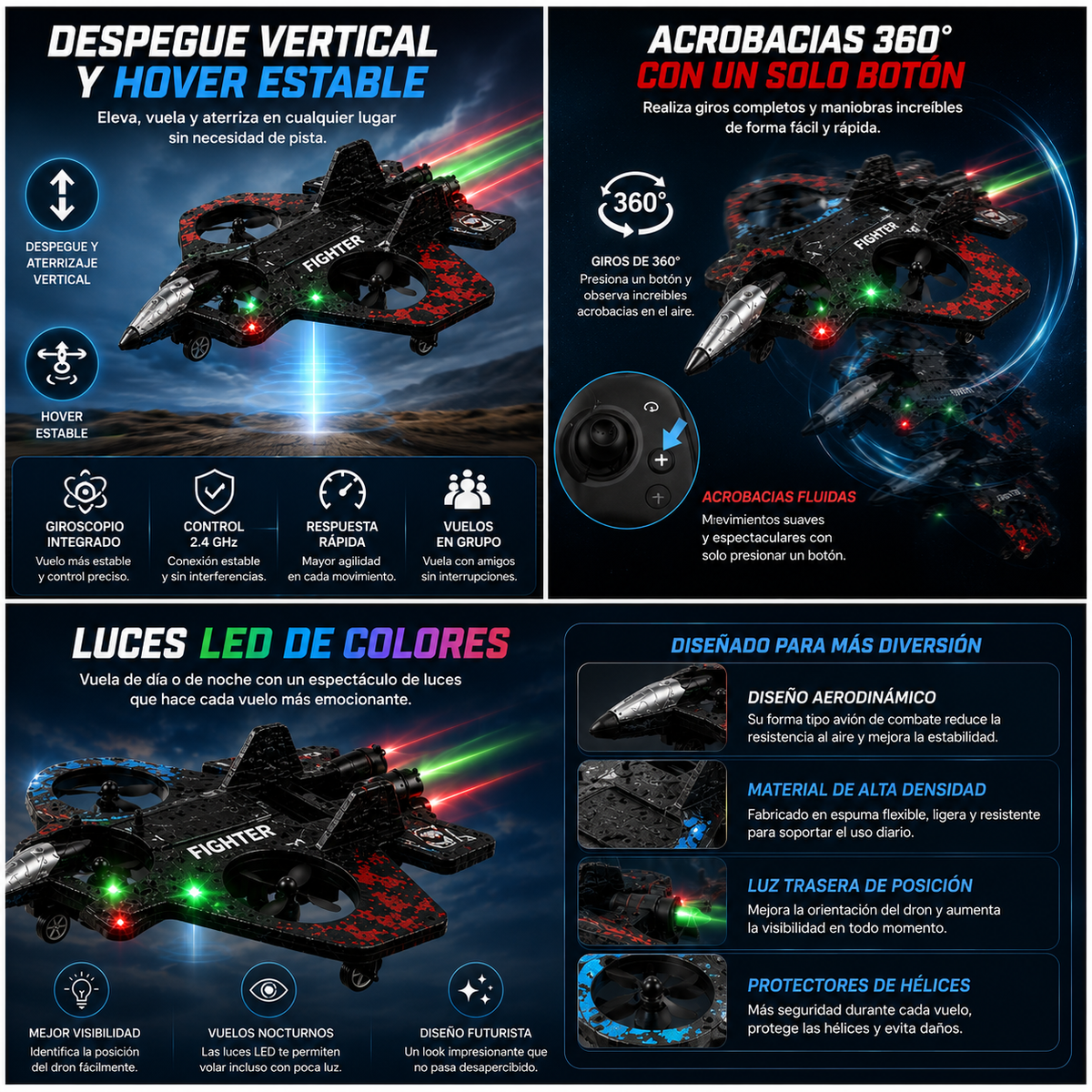 Dron Avión de Combate + 2 hélices de repuesto GRATIS