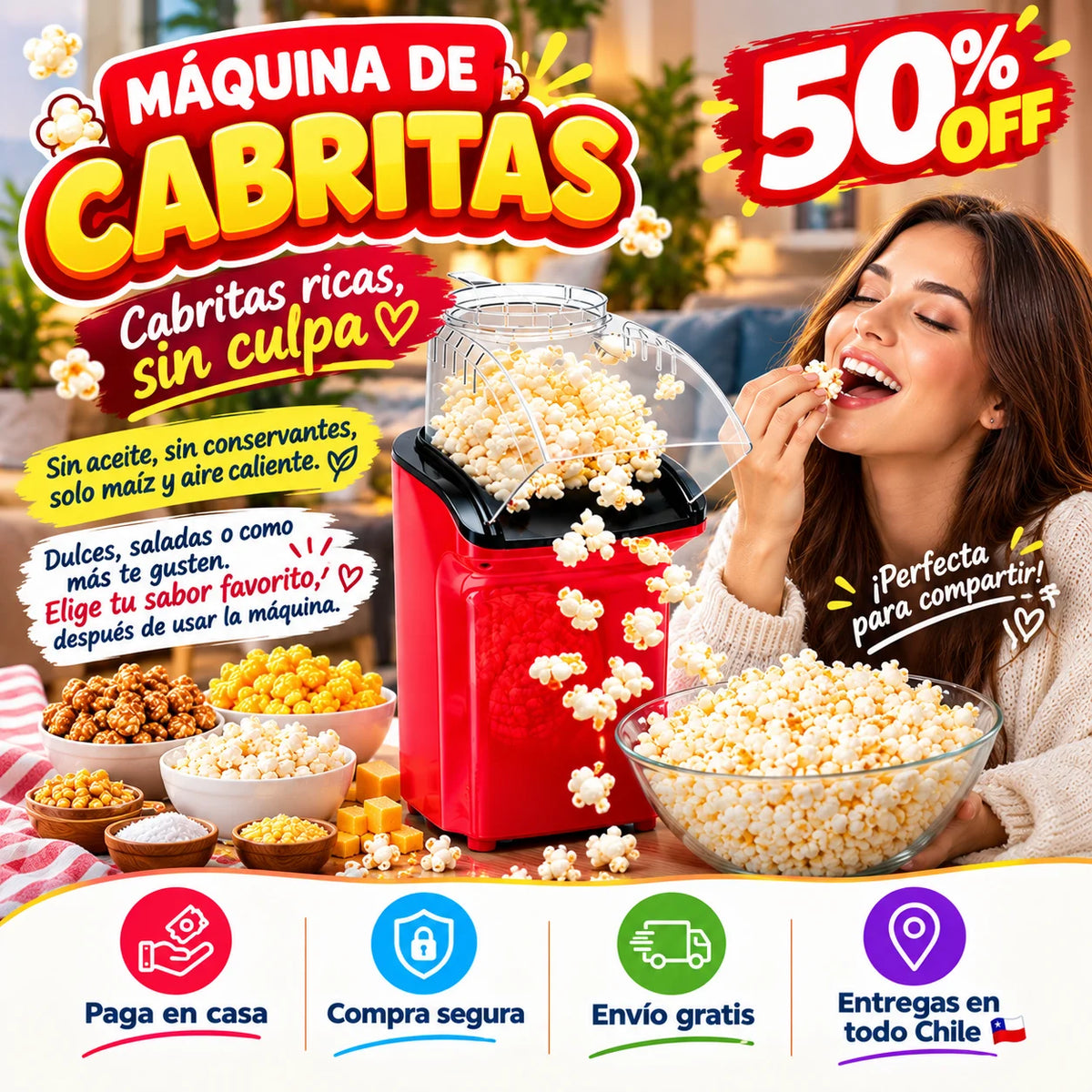 Máquina de cabritas sin aceite 50% OFF