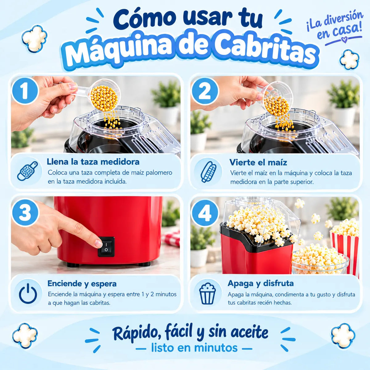 Máquina de cabritas sin aceite 50% OFF
