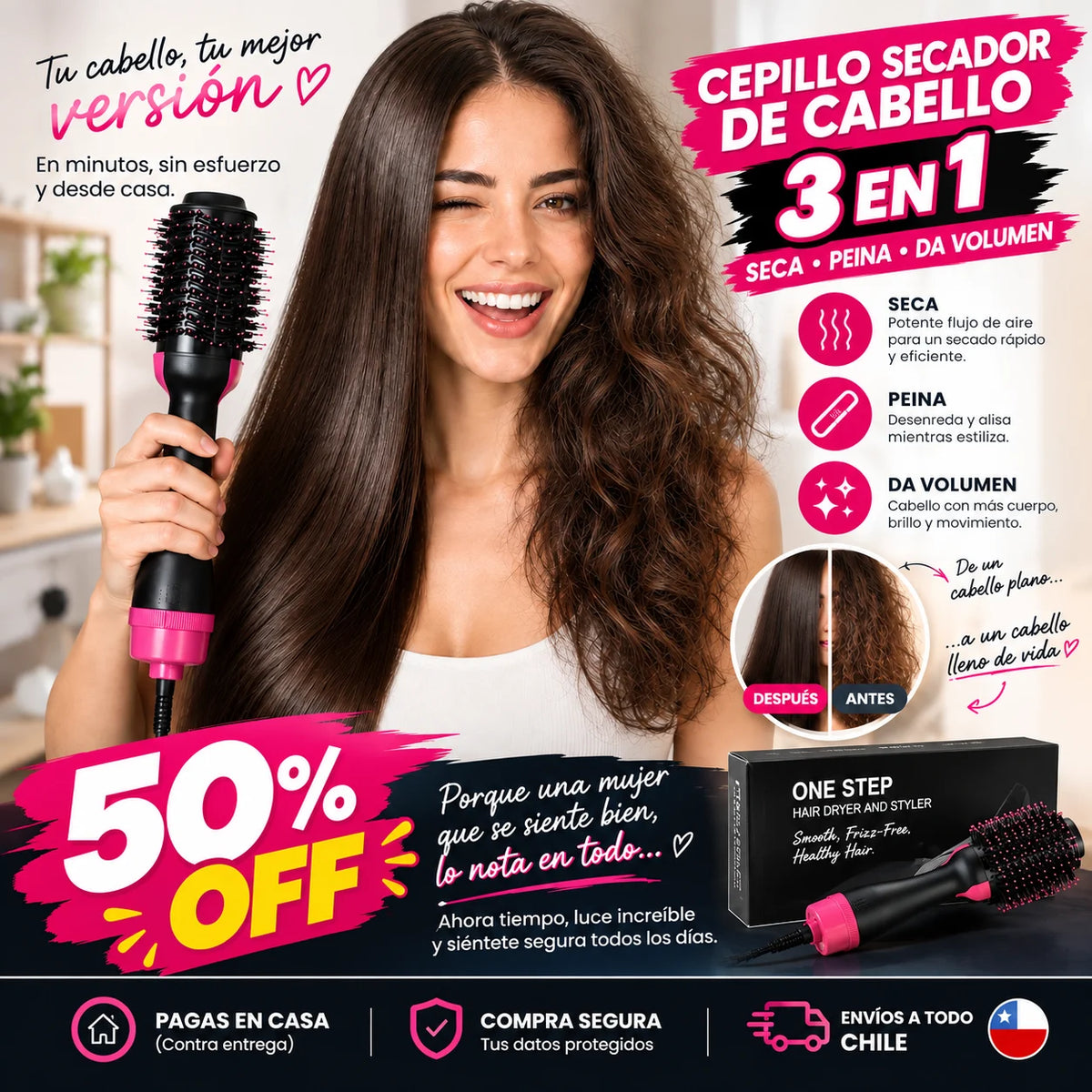 Cepillo Secador de Cabello 3 en 1