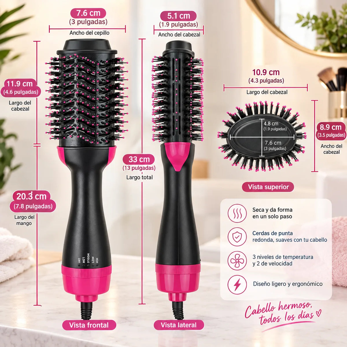 Cepillo Secador de Cabello 3 en 1