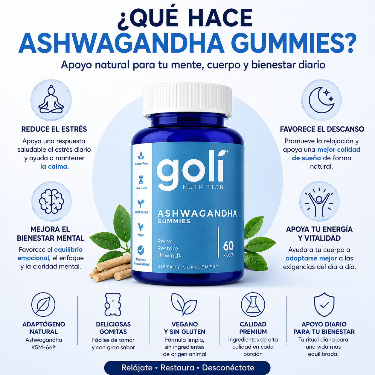 GOLI 🔵 - Gomitas de Ashwagandha - 60 unidades ☁️