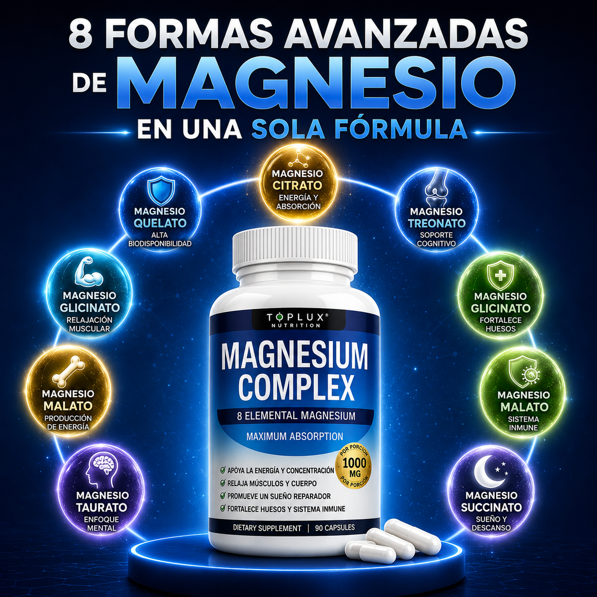 PACK 2 X 1 - MAGNESIO COMPLEX 8 en 1 de 1000 mg
